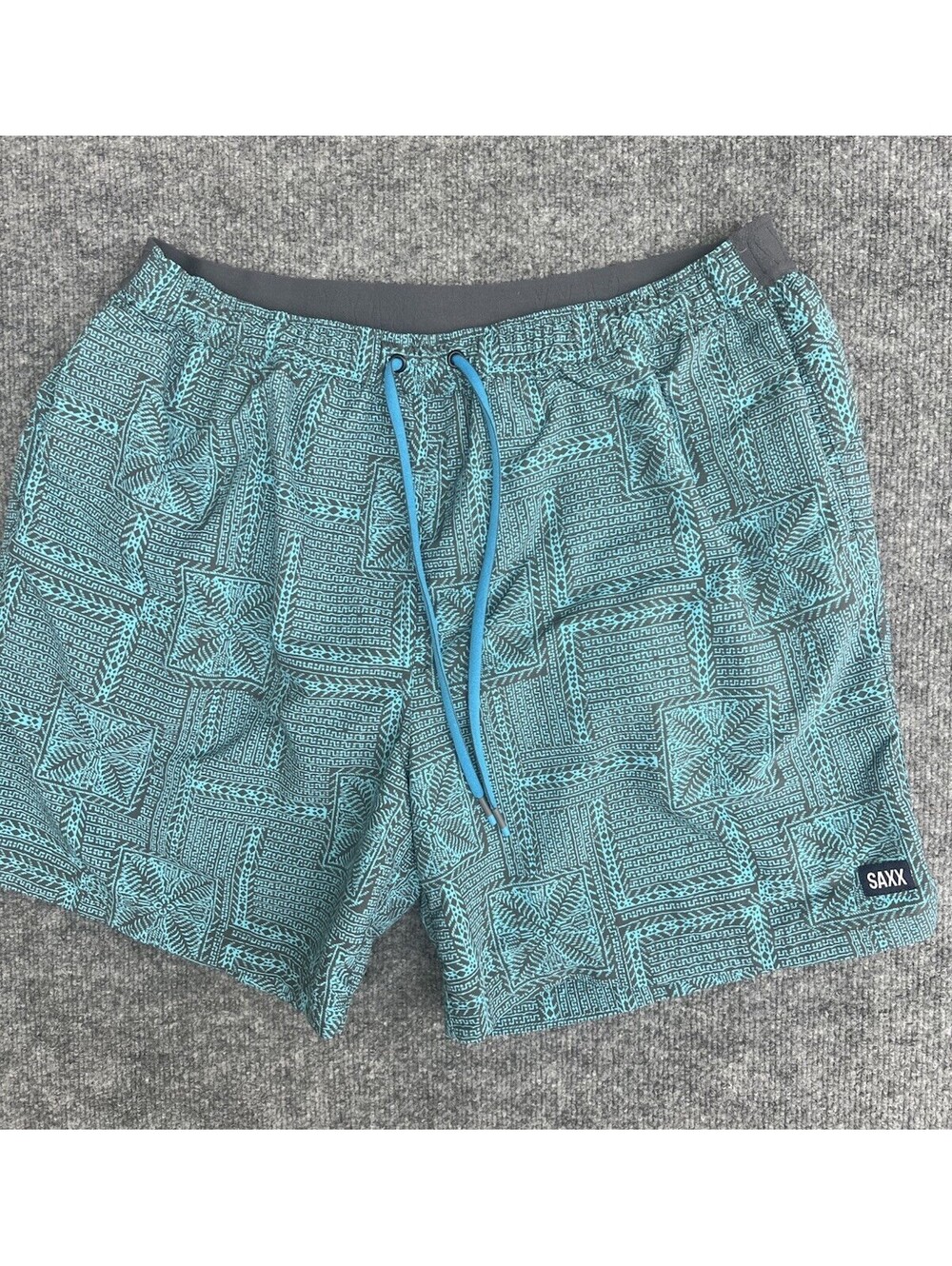 Saxx Cannonball 2N1 Trunks Mens XL Swim Shorts Board BallPark Pouch Geometric 6”